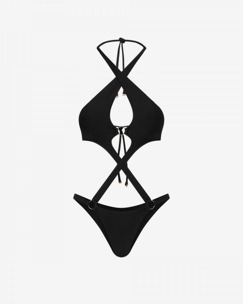 Black one-piece swimsuit for women